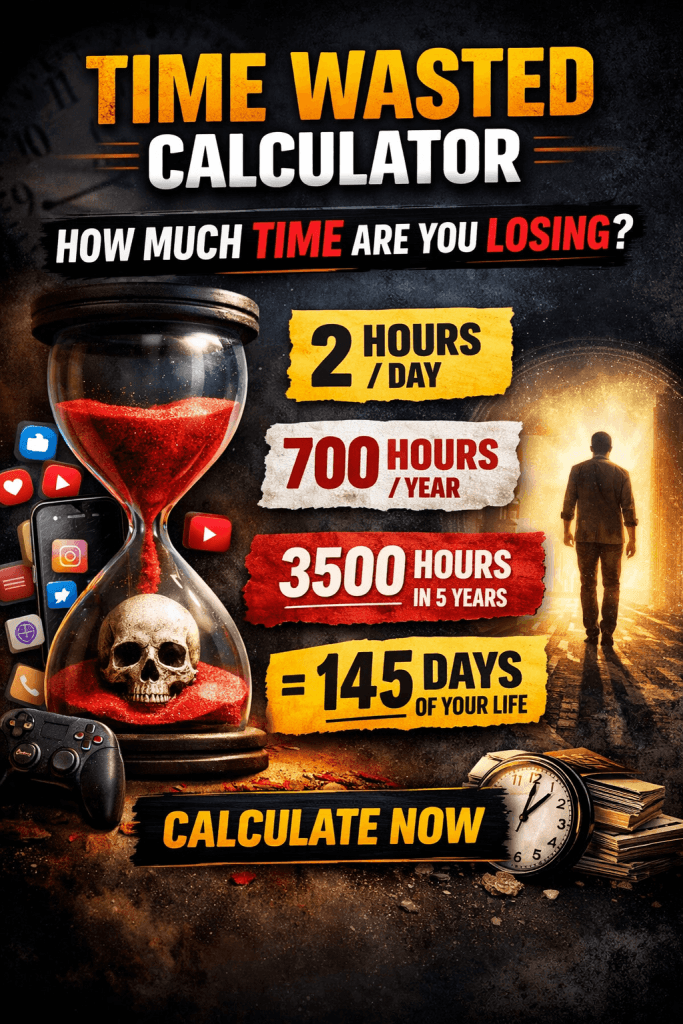time wasted calculator image showing daily yearly and lifetime hours lost discover how much time you are losing